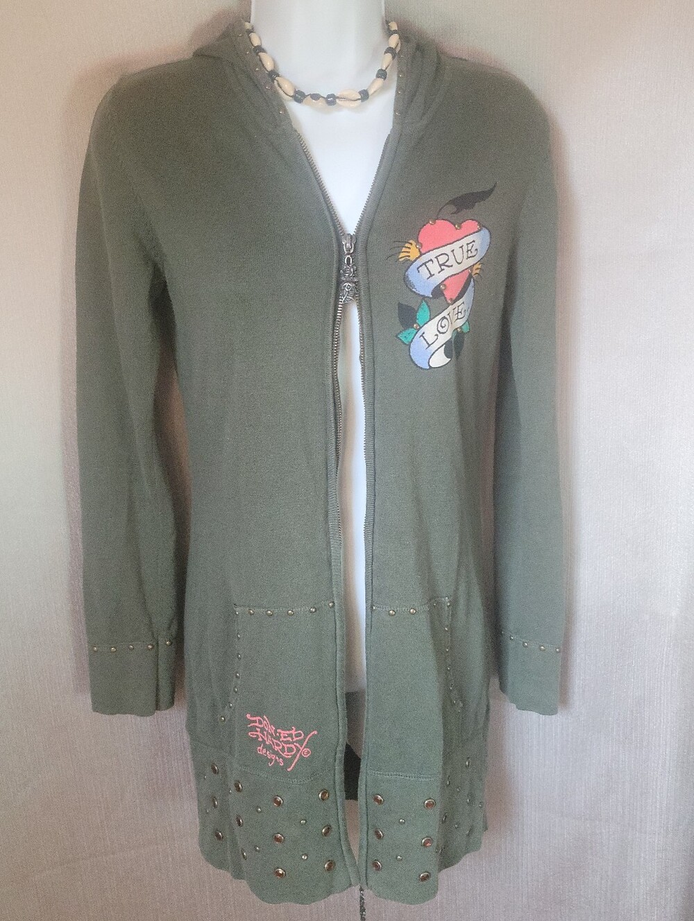 True Love Olive Green Zip-Up Hooded Sweater